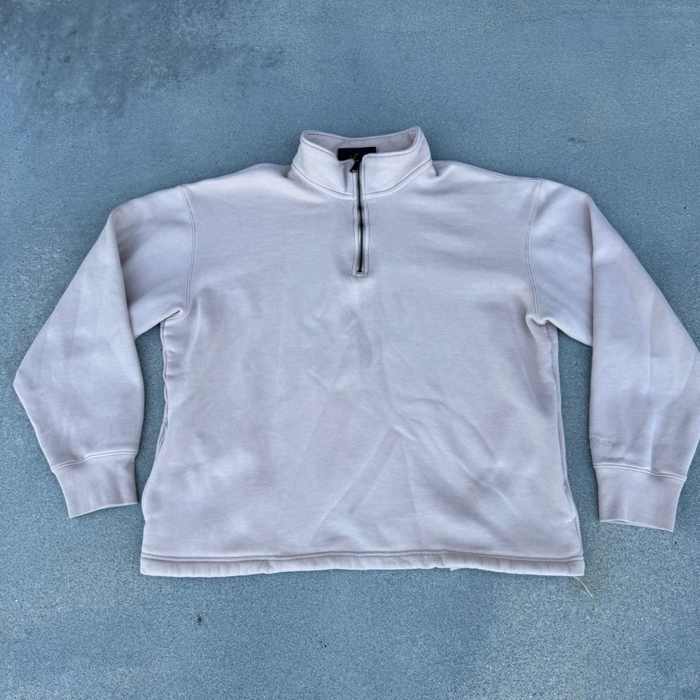 Maison Article Mens Quarter Zip Fleece Sweatshirt Tan Beige Size L